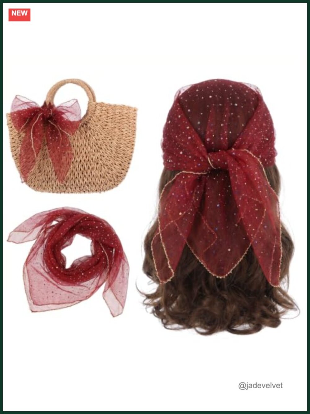 Sheer Rhinestone Head Scarf Women Hair Accessory